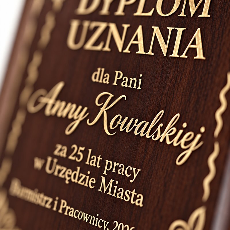Złocony dyplom A4 — drugie ujęcie