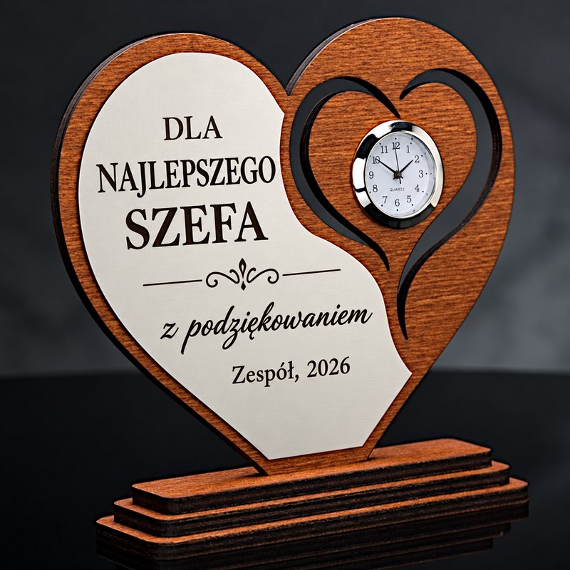 Drewniane serce z zegarkiem