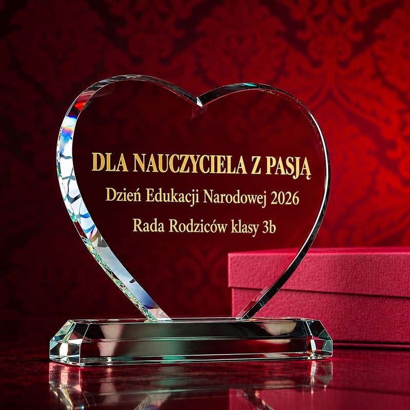 Szklane serce z grawerem — drugie ujęcie