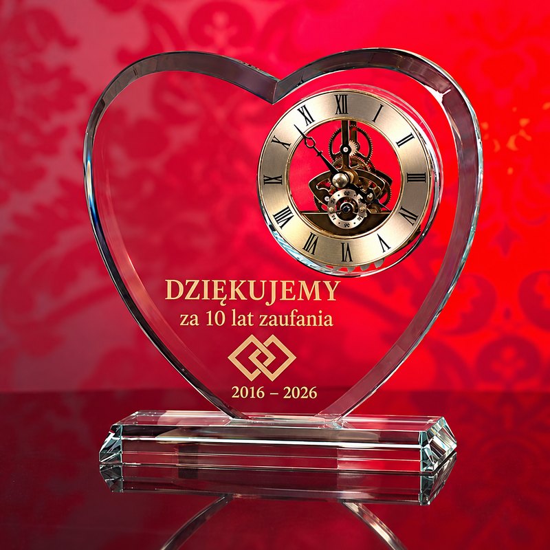 Szklane serce z dużym zegarem