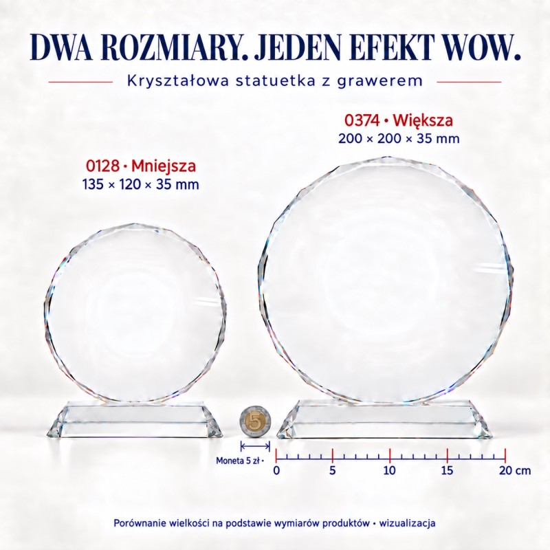 Duża okrągła statuetka kryształowa 20 cm — drugie ujęcie